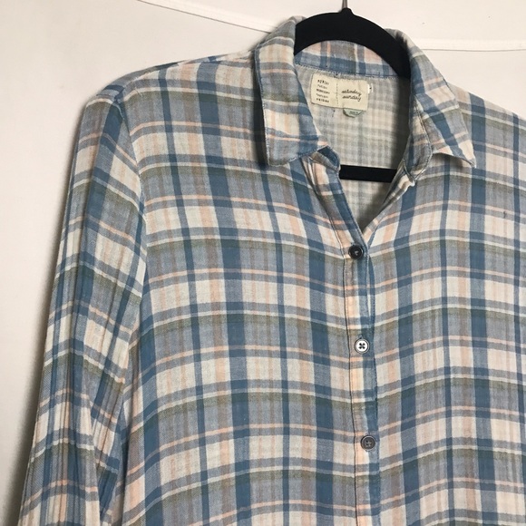 Saturday Sunday Anthropologie Grunge Blue Plaid Gauzy Shirt Dress Size S Boho - Picture 5 of 15